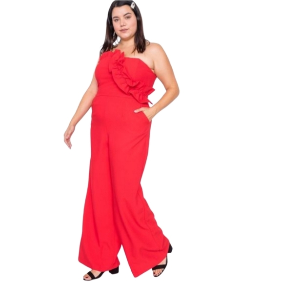 NWT DO + BE Sleeveless Wide Leg Red Jumpsuit, Size 1X - Picture 1 of 5